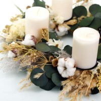 Trockenblumen Adventskranz | Natur Pur | Stumpenkerzen | 40cm | weiss-natur-grün-braun