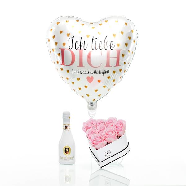 Flowerbox Set Herz | Small | Rosen Bridal Pink | Heliumballon | Piccolo