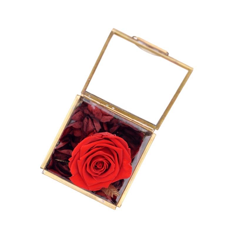 Flowerbox Würfel Glas mit Rose rot vibrant red