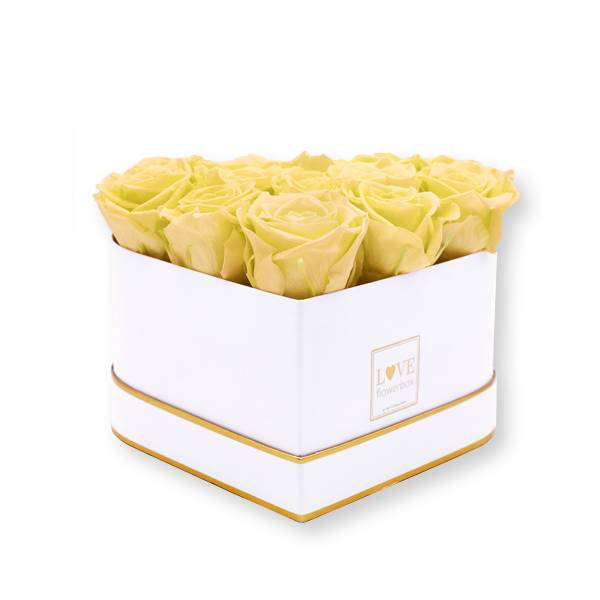 Rosenbox Herz Infinity Rosen aprikot | Flowerbox Herzbox | M white gold