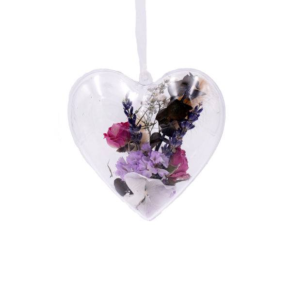 Trockenblumen | Blütenherz Acryl 10cm | pink-flieder | Lavendel, Schleierkraut, Eukalyptus, Rose