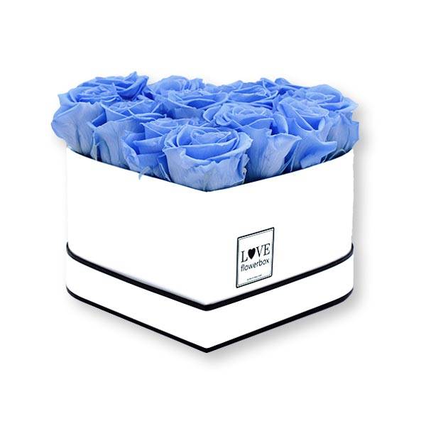 Flowerbox Herz | Medium | Rosen Baby Blue (Hellblau)