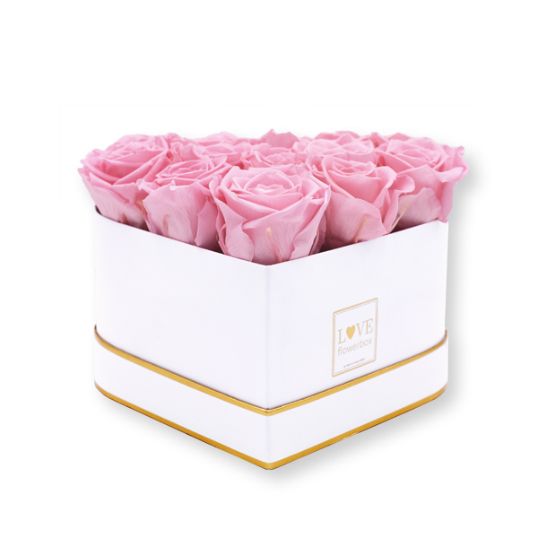 Rosenbox Herz Infinity Rosen Rosa Flowerbox Herzbox M White Gold