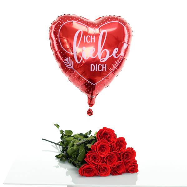 Flowerbox Set Langstiel Rose 10 Stück | Rosen Vibrant Red | Heliumballon