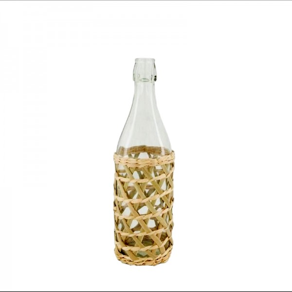 Vase Flasche Rattan | Glas klar | 30cm