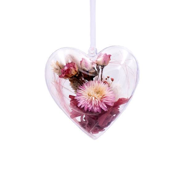 Trockenblumen | Blütenherz Acryl 10cm | pink-brombeer | Strohblume, Rosen