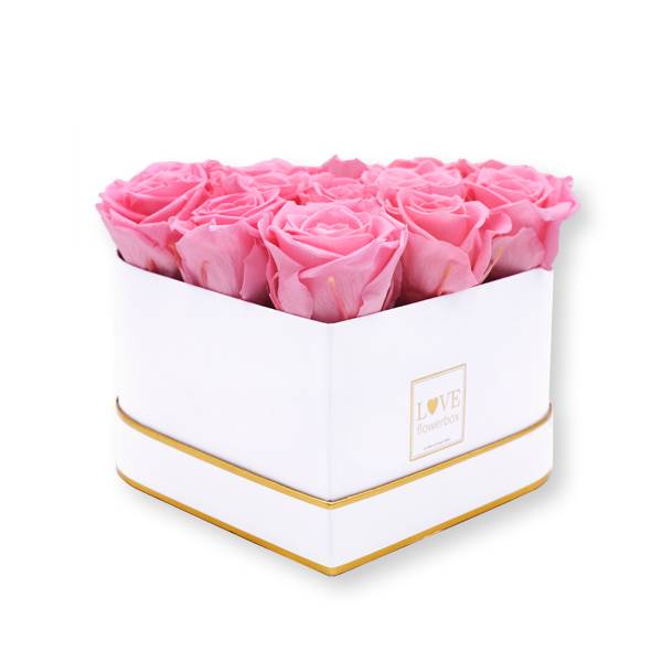 Flowerbox Herz gold | Medium | Rosen Baby Pink (Rosa)