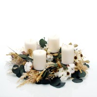 Trockenblumen Adventskranz | Natur Pur | Stumpenkerzen | 40cm | weiss-natur-grün-braun Trockenblumen Adventskranz | Natur Pur | Stumpenkerzen | 40cm | weiss-natur-grün-braun