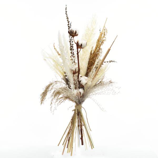 Trockenblumenstrauß Naturglück L | Trockenblumen weiss-natur-braun  | Trockenstrauss Pampas Schilfkolben Baumwolle L