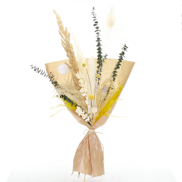 Trockenblumenstrauß Curryglück L | Trockenblumen weiss-natur-gelb-grün