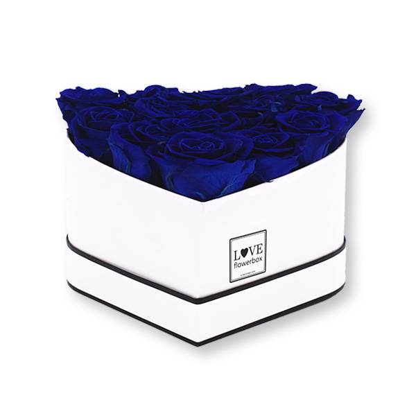 Rosenbox Herz Infinity Rosen dunkelblau | Flowerbox Herzbox | M white