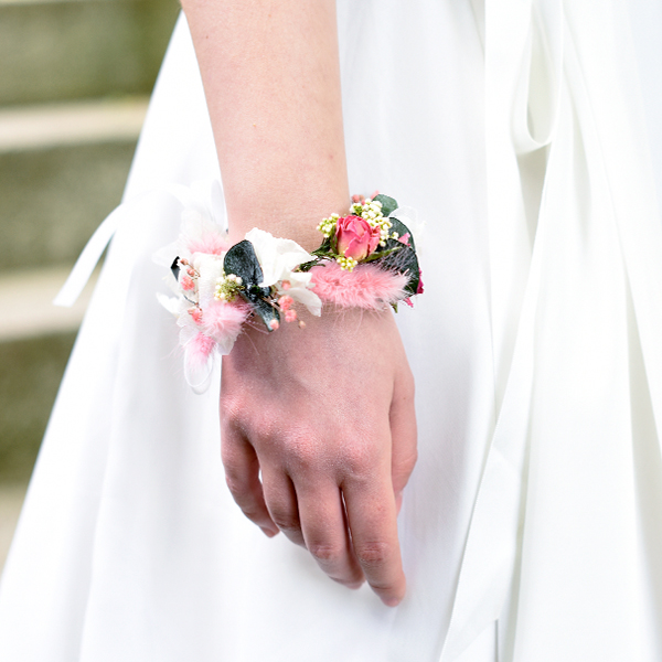 Trockenblumen Armband Braut | Trauzeugin | Zarte Liebe | weiss-rosa-pink-grün
