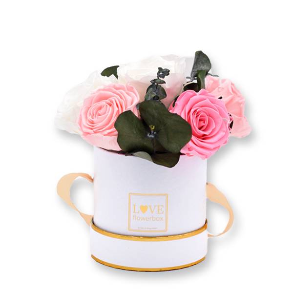 Flowerbox Modern | Small | Rosen weiss-rosa mit Eukalyptus