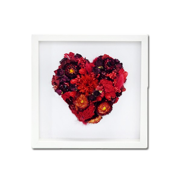 Trockenblumen Bilderrahmen Herz | Rote Liebe | rot-bordeaux | Lagurus, getrocknete Rosen, Strohblumen, Statice, Hortensie