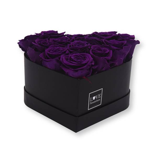 Rosenbox Herz Infinity Rosen dunkellila | Flowerbox Herzbox | M black