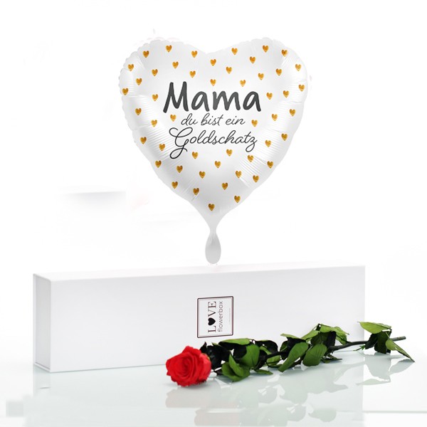 Rosenbox Set | Infinity Rose lang rot | Heliumluftballon "Mama" zum Muttertag | Geschenk zum Muttertag | Beste Mama