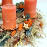 Trockenblumen Adventskranz | Terracotta Traum | Stumpenkerzen | 35cm | terracotta-natur-grün