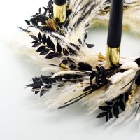Trockenblumen Adventskranz | Schwarze Eleganz| schwarze Stabkerzen | 30cm | weiss-ivory-natur-schwarz-gold