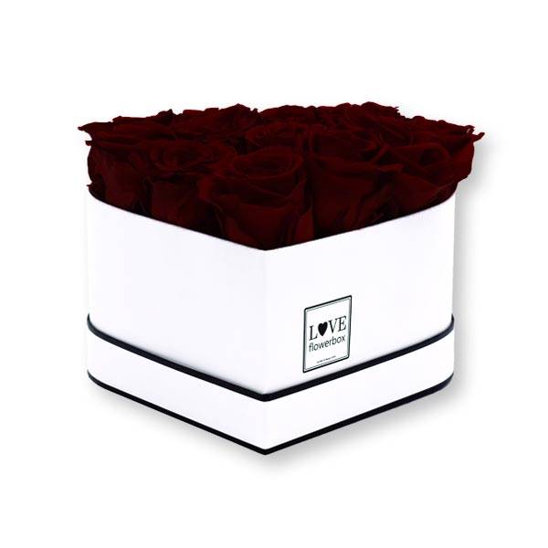 Rosenbox Herz Infinity Rosen bordeaux | Flowerbox Herzbox | M white