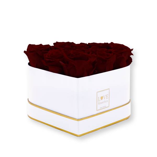 Rosenbox Herz Infinity Rosen bordeaux | Flowerbox Herzbox | M white gold