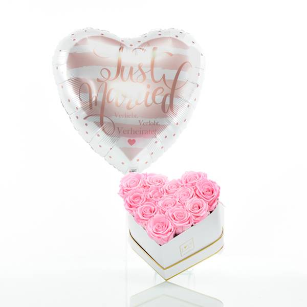 Flowerbox Set Herz | Medium | Rosen Bridal Pink | Heliumballon
