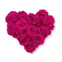 Flowerbox Herz gold | Medium | Rosen Hot Pink (Pink)