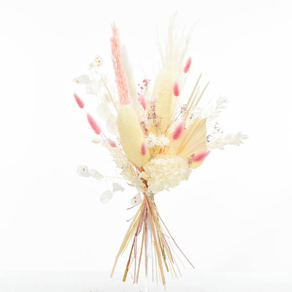 Trockenblumenstrauß Zartliebe L | weiss-ivory-natur-rosa | Pampas, Luffa, Lagurus