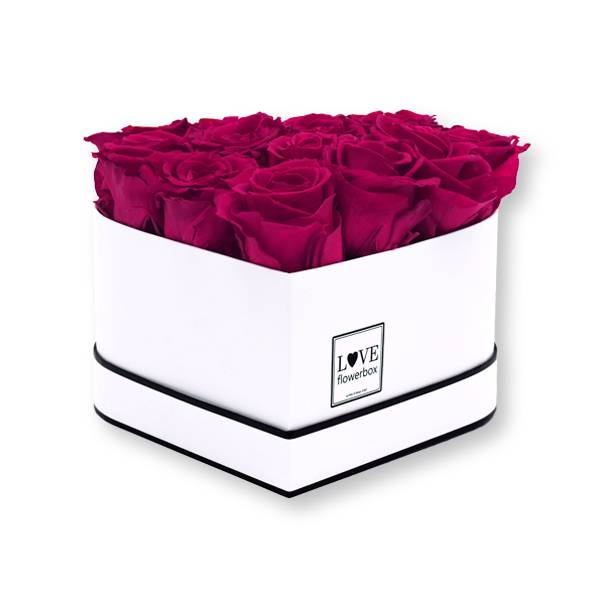 Rosenbox Herz Infinity Rosen himbeere | Flowerbox Herzbox | M white