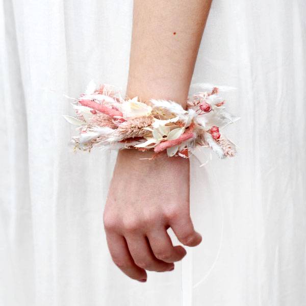 Trockenblumen Armband Trauzeugin | Brautjungfern | Hochzeit | Rosa Versuchung | weiss-rosa