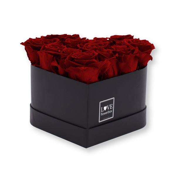 Rosenbox Herz Infinity Rosen bordeaux | Flowerbox Herzbox | M black