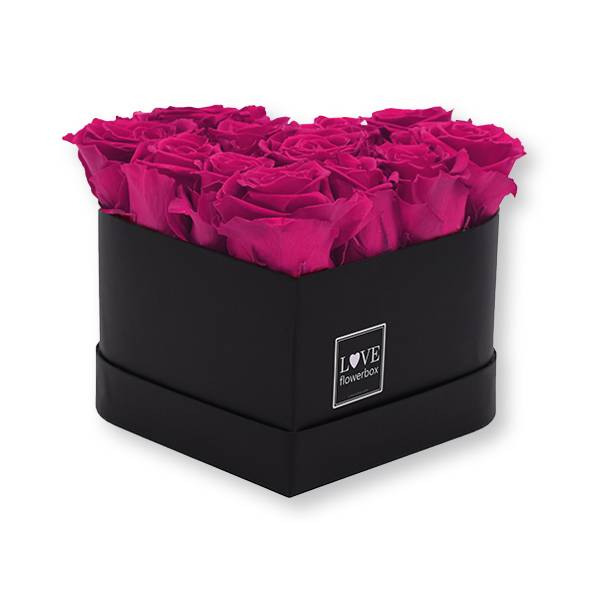 Rosenbox Herz Infinity Rosen himbeere | Flowerbox Herzbox | M black