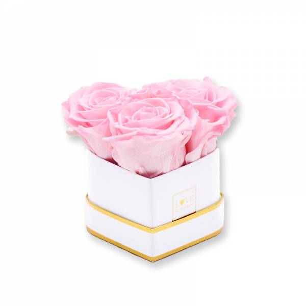 Rosenbox Herz Infinity Rose rosa | Flowerbox Herzbox | XS white gold