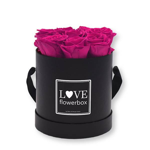 Flowerbox_rosenbox_blumenbox_rund_Medium_schwarz_Infinity_Rosen_raspberry_himbeere.jpg