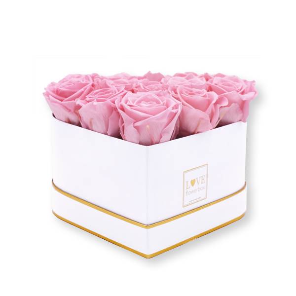 Flowerbox Herz gold | Medium | Rosen Bridal Pink (Hellrosa)