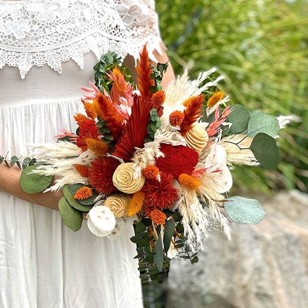 Künstlicher Brautstrauß Aus Seide – Gebranntes Orange & Terrakotta – Ca. 50 Cm, Handgefertigt Für Hochzeit