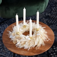 Trockenblumen Adventskranz | Weisse Eleganz | Stabkerzen | 35cm | weiss-ivory-creme-gold