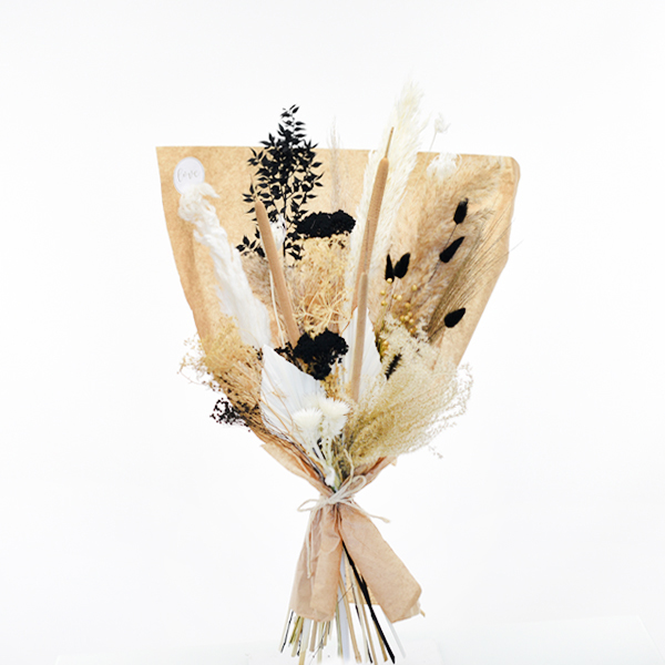 Trockenblumenstrauß Naturliebe L | weiss-natur-schwarz-gold