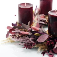 Trockenblumen Adventskranz | Winterzauber | Stumpenkerzen | 36cm | natur-bordeaux-beere-lila