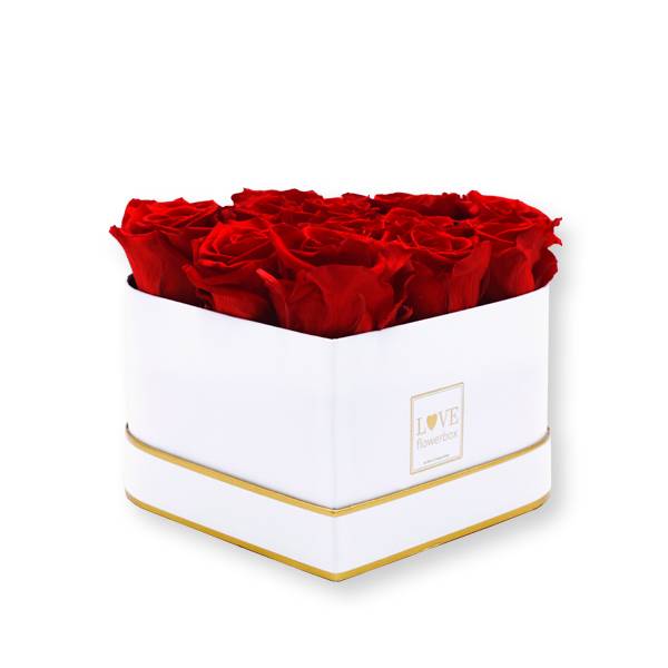 Rosenbox Herz Infinity Rosen rot | Flowerbox Herzbox | Medium white gold