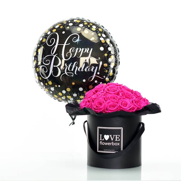 Flowerbox Set Bouquet | Large | Rosen Hot Pink | Heliumballon