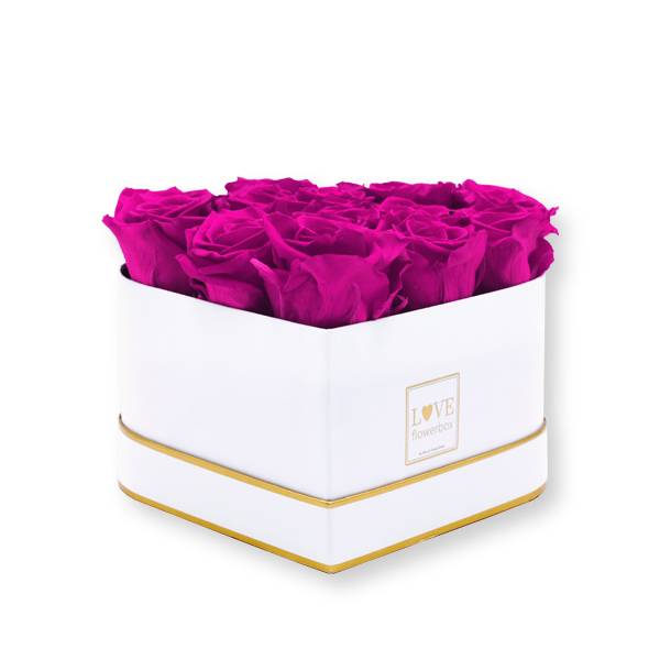 Flowerbox Herz gold | Medium | Rosen Hot Pink (Pink)