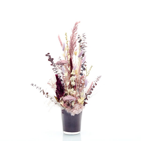 Trockenblumen Gesteck | Keramik Topf grau | Naturschönheit | rosa-natur-rot