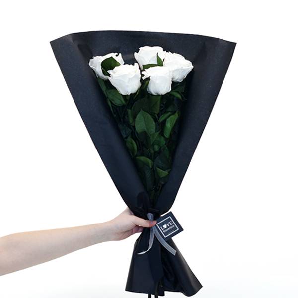 Rosenstrauß | Blumenstrauß mit 5 langstieligen Infinity Rosen | Weiss