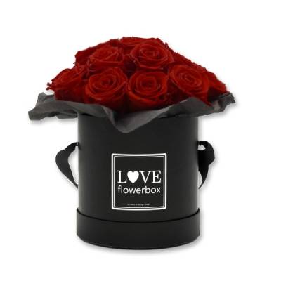 PARIS EN ROSE Rosenbox HERZ - 8 Bordeaux-rote Ewige Rosen In Weiß-goldener Herzbox