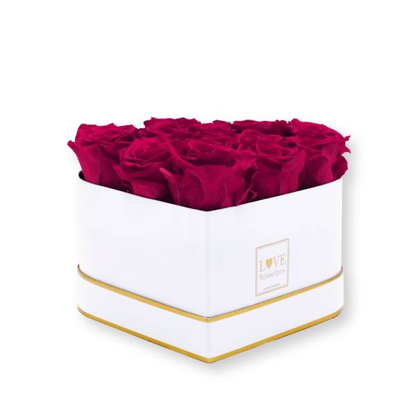 Rosenbox Herz Infinity Rosen himbeere | Flowerbox Herzbox | M white gold