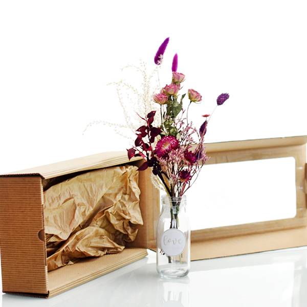 Geschenkeset mit Trockenblumenstrauß Beerenzauber |  Trockenblumen rosa-pink-beere | Pampas, Strohblume, Lagurus