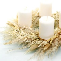 Trockenblumen Adventskranz | Boho Liebe | Stumpenkerzen | 35cm | weiss-natur-braun