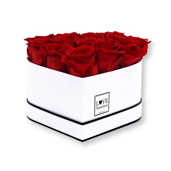 Rosenbox Herz Infinity Rosen rot | Flowerbox Herzbox | Medium white