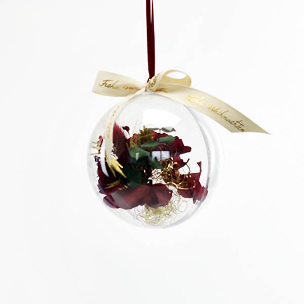 Trockenblumen | Blütenkugel Acryl 10cm | Rote Weihnacht | rot--burgund-grün | Weihnachten, geschenkidee