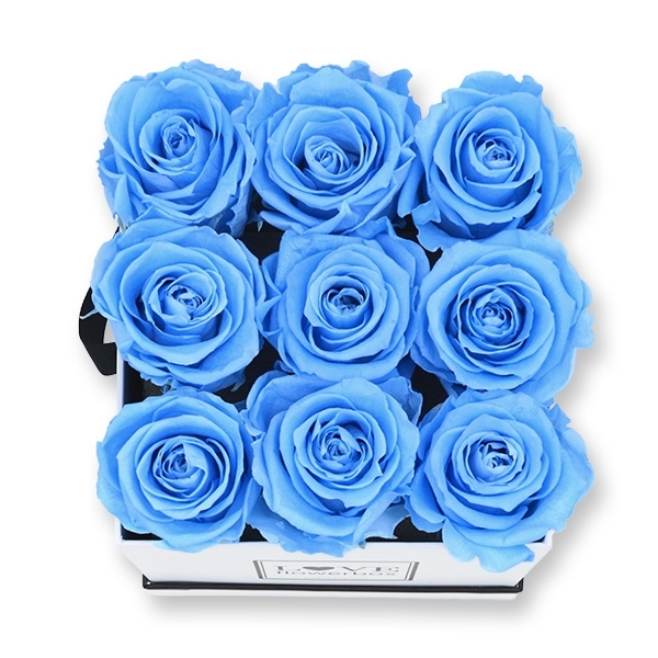 Rosenbox Infinity Rosen hell blau | Flowerbox eckig | M Modern white